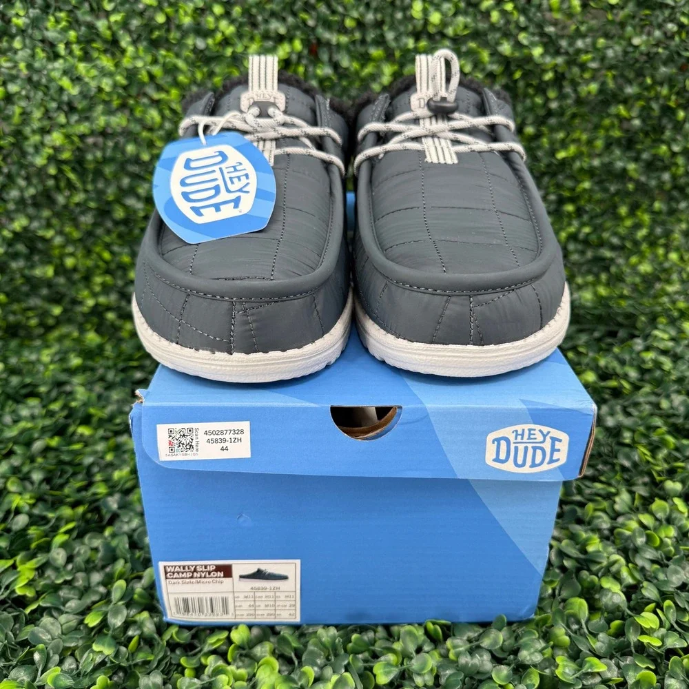 Hey Dude Wally Slip Camp Nylon Dark Slate Micro Chip Men 11 NIB 45839-1ZH